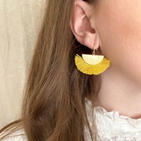 Mustard Tassel Semi-Circle Drop Earrings in Gold