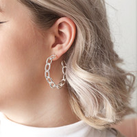 Statement Large Chain Link Hoop Earrings in Silver
