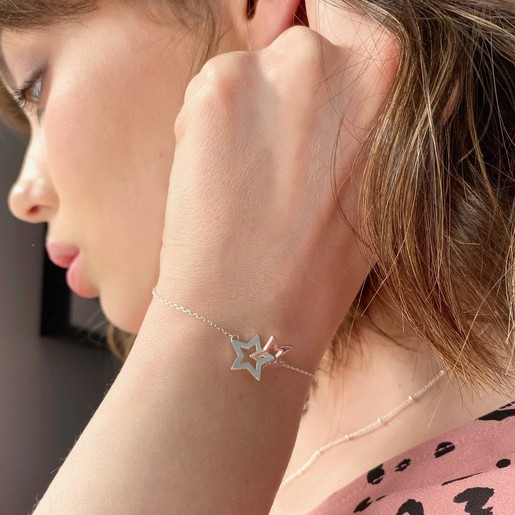 Model Wears Lisa Angel Ladies' Interlocking Stars Bracelet in Silver