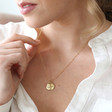 Mother's Gold Sterling Silver Affirmation Pendant Necklace on Model