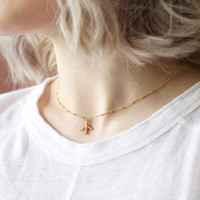 Gold Sterling Silver Plane Pendant Necklace