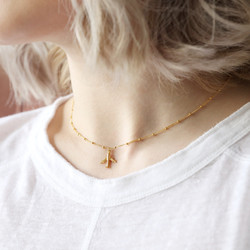 Gold Sterling Silver Plane Pendant Necklace