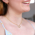 Rainbow Crystal Horseshoe Necklace in Gold on Model