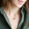 Ladies' Personalised Interlocking Twisted Ring Necklace on Model