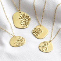 Gold Sterling Silver Cast Birth Flower Necklace