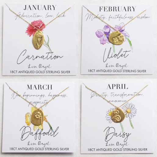 Lisa Angel January, February, March and April  Gold Sterling Silver Cast Birth Flower Necklaces
