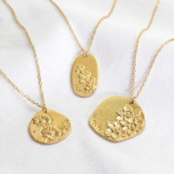 Personalised Gold Sterling Silver Cast Birth Flower Necklace
