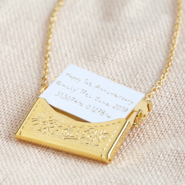 Personalised Anniversary Envelope Locket Necklace with Hidden Charm Personalised Anniversary Envelope Locket Necklace with Hidden Charm