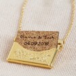Personalised Gold Anniversary Envelope Locket Necklace with Cork Leather Hidden Charm