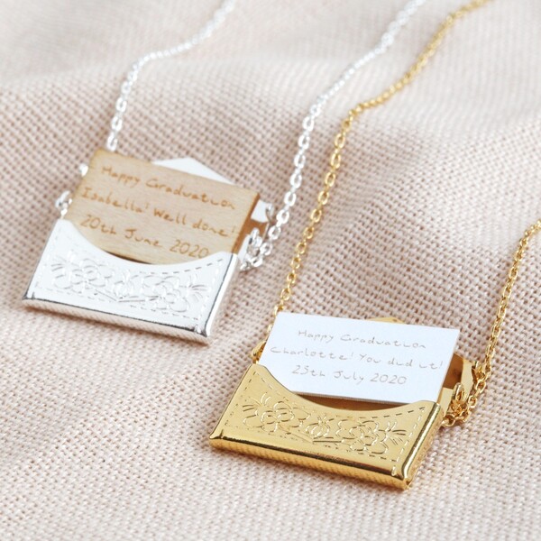 Personalised Graduation Envelope Locket Necklace with Hidden Charm Makes The Perfect Sentimental Graduation Present For Her