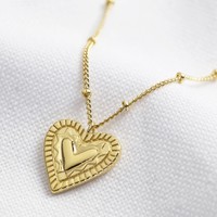 Etched Heart Pendant Necklace in Gold