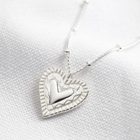 Etched Heart Pendant Necklace in Silver