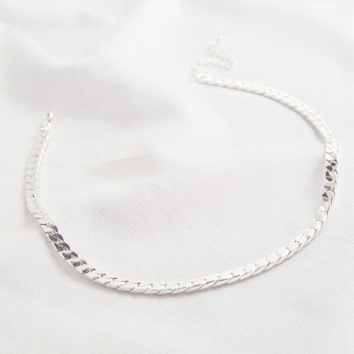 Flat Link Curb Chain Necklace in Silver 