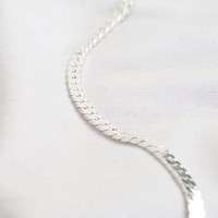 Flat Link Curb Chain Necklace in Silver