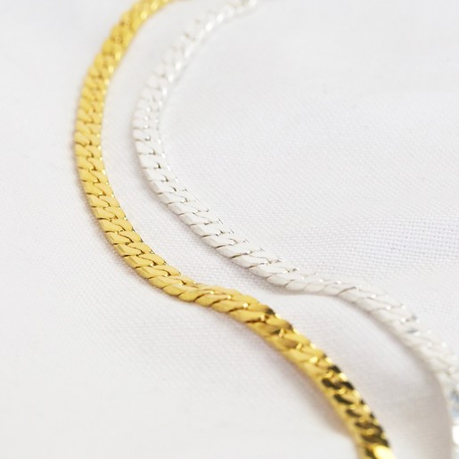 Flat Link Curb Chain Necklace in Silver 