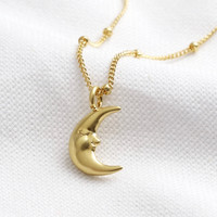 Gold Sleeping Moon Pendant Necklace