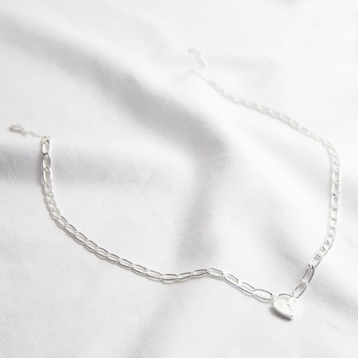 Lisa Angel Cool Heart Padlock Pendant Necklace in Silver