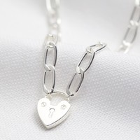 Heart Padlock Pendant Necklace in Silver