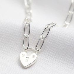 Heart Padlock Pendant Necklace in Silver