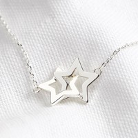 Interlocking Stars Pendant Necklace in Silver
