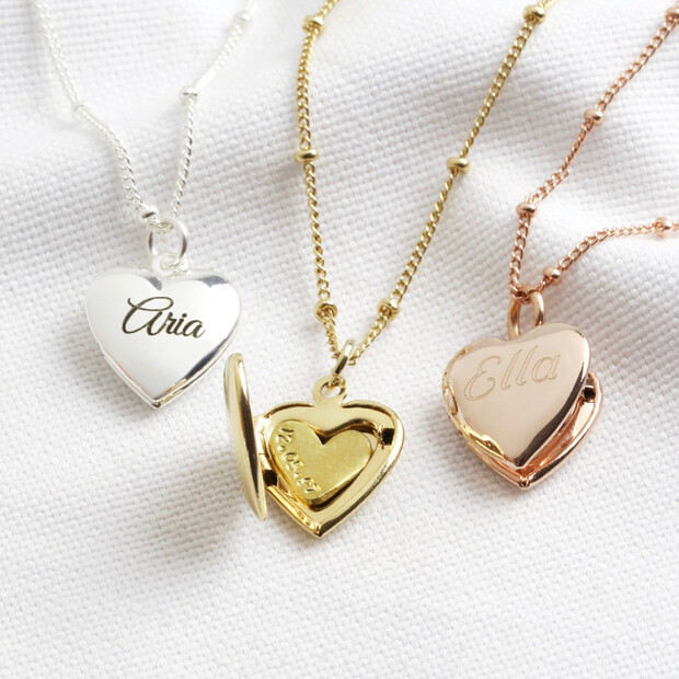 Charming Heart Necklace with Engraved Beads in Rose Gold Plating - MYKA