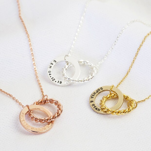 Personalised Interlocking Twisted Ring Necklace Lisa Angel
