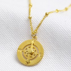 Gold Sterling Silver Compass Pendant Necklace