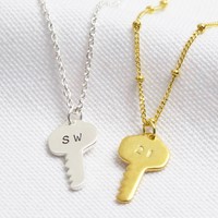 Personalised Sterling Silver Key Pendant Necklace