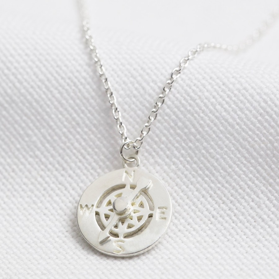 Sterling Silver Compass Pendant Necklace Lisa Angel