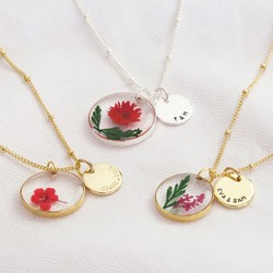 Personalised Pressed Birth Flower Pendant Necklace