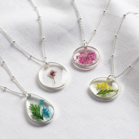 Real Pressed Birth Flower Necklace In Silver Lisa Angel - Real Flower Pendant India
