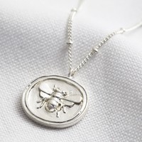 Wax Seal Bee Pendant Necklace in Silver