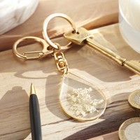 Pressed Real Flower Charm Keyring in Gold