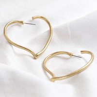 Organic Shape Heart Hoop Earrings in Gold