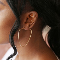 Large Organic Shape Semioval Hoop Earrings in Gold