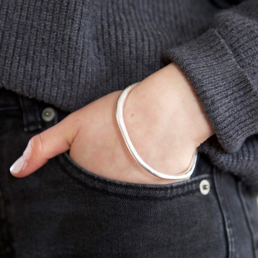 Organic Shape Bangle in Silver on Model