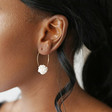 Pearl Cluster Hoop Earrings in Gold on Model