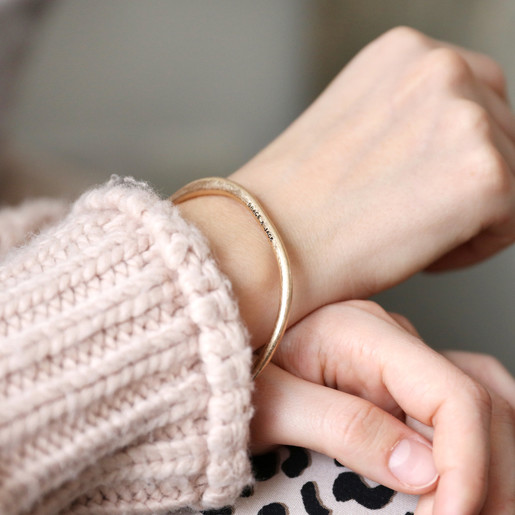 Personalised Gold Organic Shape Bangle on Model