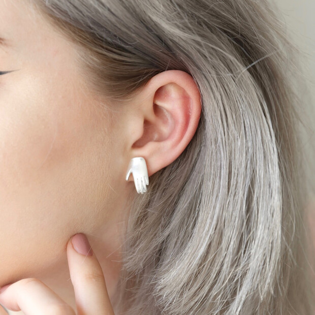 Silver Hand Stud Earrings
