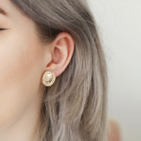 Sun Face Stud Earrings in Gold