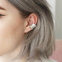 Wide Organic Finish Ear Cuff in Silver