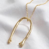 Long Gold Hug Hands Pendant Necklace