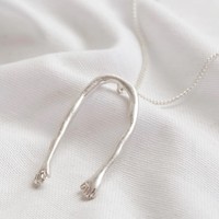 Long Silver Hug Hands Pendant Necklace