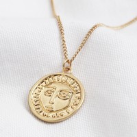 Sun Face Pendant Necklace in Gold
