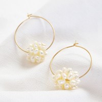 Pearl Cluster Hoop Earrings in Gold