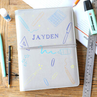 Personalised Name Faux Leather Refillable School Notebook