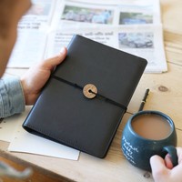 Personalised Wooden Washer Black Vegan Leather Refillable Notebook