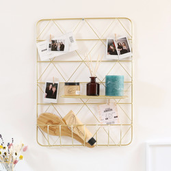 Gold Metal Wall Storage with Shelf and Pegs