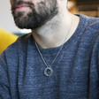 Men's Large Sterling Silver Interlocking Rings Necklace on Model
