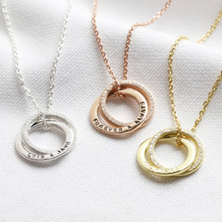 Personalised Sterling Silver Interlocking Crystal Rings Necklace